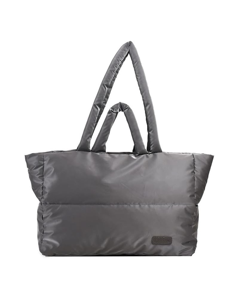 Large Puffy Tote Bag for Women, Lightweight Quilted Cotton Padded Shoulder Bag, Down Puffer Handbag Bag Grey $16.31 Totes