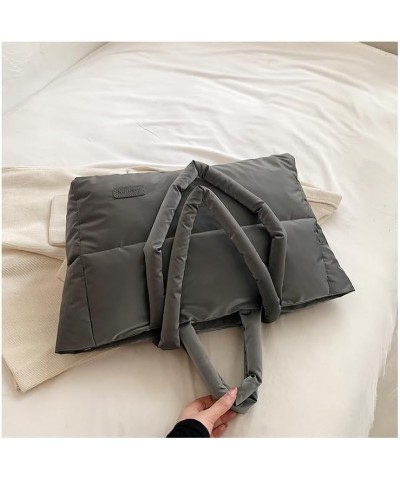 Large Puffy Tote Bag for Women, Lightweight Quilted Cotton Padded Shoulder Bag, Down Puffer Handbag Bag Grey $16.31 Totes