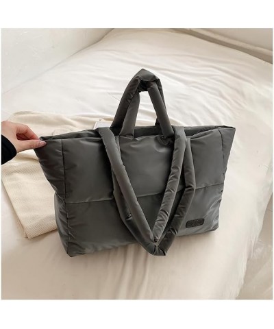 Large Puffy Tote Bag for Women, Lightweight Quilted Cotton Padded Shoulder Bag, Down Puffer Handbag Bag Grey $16.31 Totes