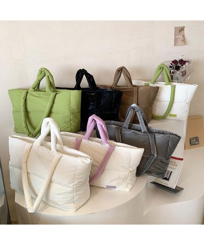 Large Puffy Tote Bag for Women, Lightweight Quilted Cotton Padded Shoulder Bag, Down Puffer Handbag Bag Grey $16.31 Totes