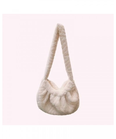 Women Plush Dumpling Bag Versatile Pleated Underarm Bag Casual Furry Armpit Bag Fashion Zipper Winter Satchel Purses Beige $8...