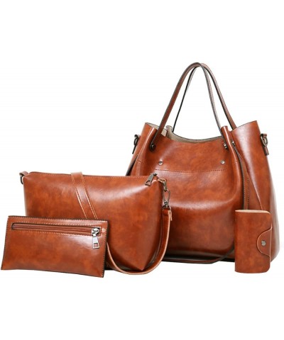 Women Handbag and Purse 3PCS Tote Satchels Top-handle Shoulder Bag Clutches Brown Brown $30.95 Totes