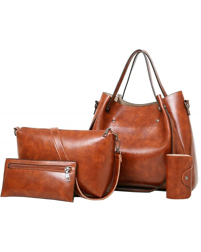 Women Handbag and Purse 3PCS Tote Satchels Top-handle Shoulder Bag Clutches Brown Brown $30.95 Totes