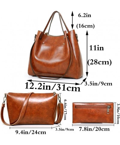 Women Handbag and Purse 3PCS Tote Satchels Top-handle Shoulder Bag Clutches Brown Brown $30.95 Totes