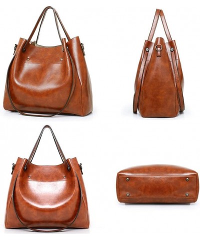 Women Handbag and Purse 3PCS Tote Satchels Top-handle Shoulder Bag Clutches Brown Brown $30.95 Totes