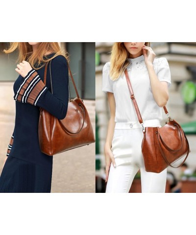 Women Handbag and Purse 3PCS Tote Satchels Top-handle Shoulder Bag Clutches Brown Brown $30.95 Totes