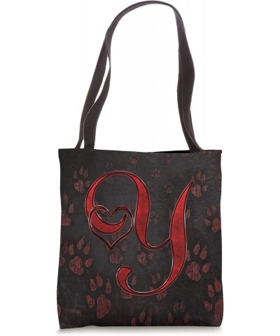 Paw Print Letter Y Red Pet Dog Cat Animal Heart Love Name Tote Bag $8.96 Totes