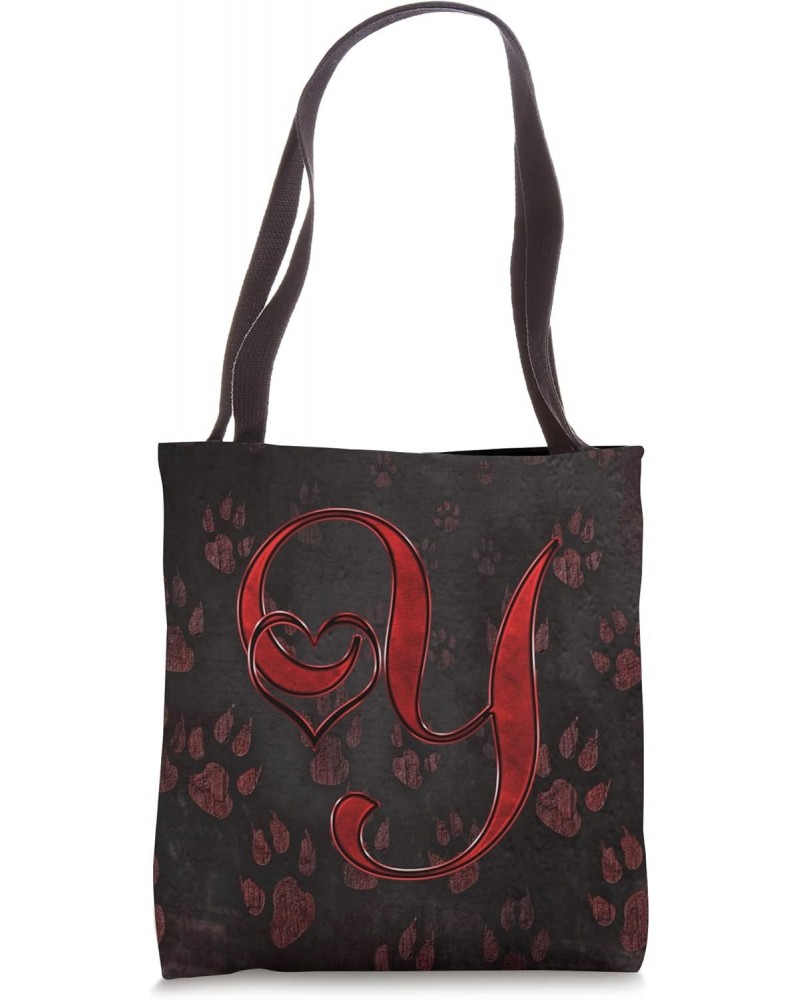 Paw Print Letter Y Red Pet Dog Cat Animal Heart Love Name Tote Bag $8.96 Totes