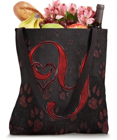 Paw Print Letter Y Red Pet Dog Cat Animal Heart Love Name Tote Bag $8.96 Totes