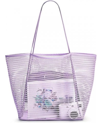 Mesh Beach Tote,Beach Bag For Womens Shoulder Handbag,Foldable 23L Casual Hobo Bag For Beach Picnic Vacation Purple $11.53 Totes