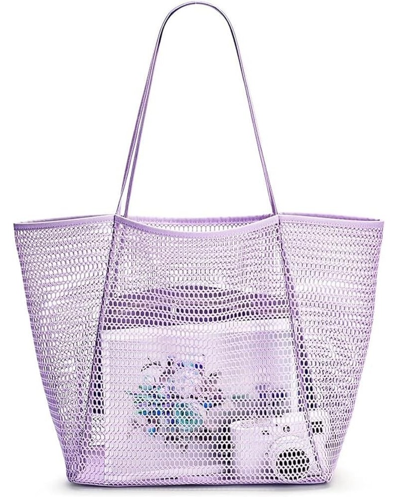 Mesh Beach Tote,Beach Bag For Womens Shoulder Handbag,Foldable 23L Casual Hobo Bag For Beach Picnic Vacation Purple $11.53 Totes