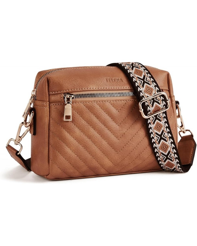 Crossbody bags for Women Trendy Quilted Crossbody Bag Leather Camera Bag Purse with Wide Shoulder Strap Z-brown $12.90 Crossb...