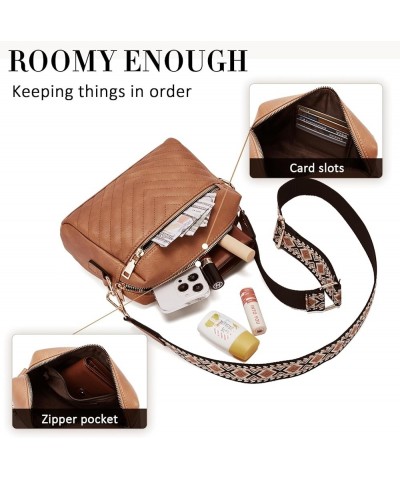 Crossbody bags for Women Trendy Quilted Crossbody Bag Leather Camera Bag Purse with Wide Shoulder Strap Z-brown $12.90 Crossb...