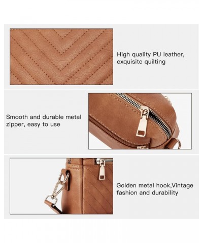 Crossbody bags for Women Trendy Quilted Crossbody Bag Leather Camera Bag Purse with Wide Shoulder Strap Z-brown $12.90 Crossb...