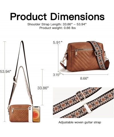 Crossbody bags for Women Trendy Quilted Crossbody Bag Leather Camera Bag Purse with Wide Shoulder Strap Z-brown $12.90 Crossb...