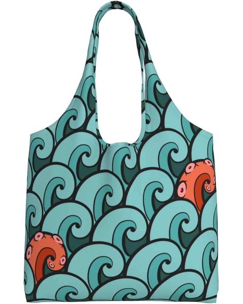 Octopuses Single Shoulder Commuter Canvas Tote Bags For Women And Men Octopuses 6 $9.67 Totes