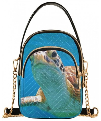 Sea Turtle Blue Ocean Quilted Crossbody Bag for Women, Small Cell Phone Bag Shoulder Handbags Purse with Leather Strap $12.48...