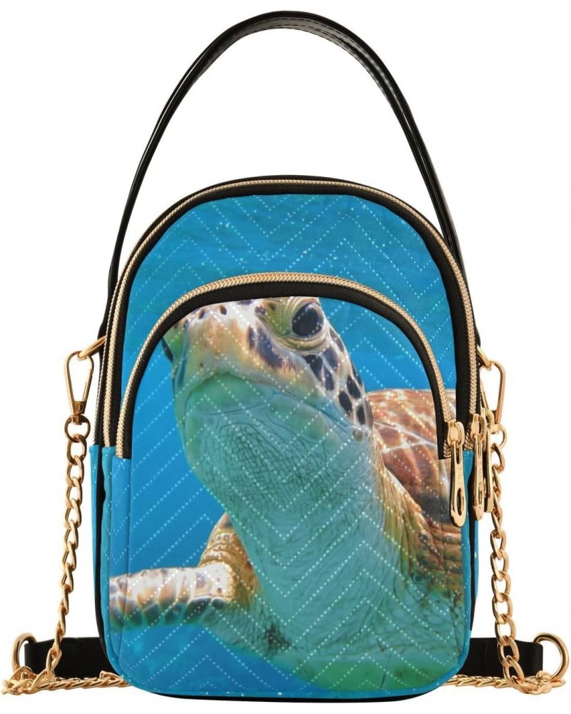 Sea Turtle Blue Ocean Quilted Crossbody Bag for Women, Small Cell Phone Bag Shoulder Handbags Purse with Leather Strap $12.48...