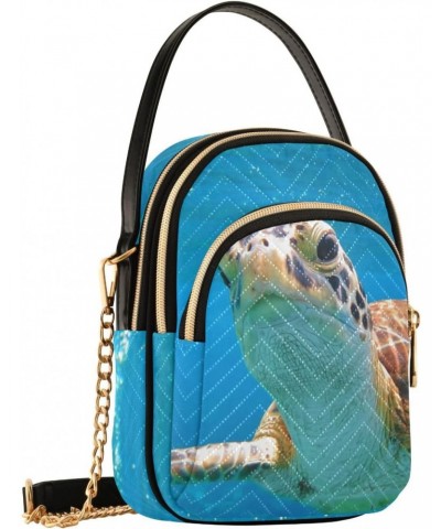 Sea Turtle Blue Ocean Quilted Crossbody Bag for Women, Small Cell Phone Bag Shoulder Handbags Purse with Leather Strap $12.48...