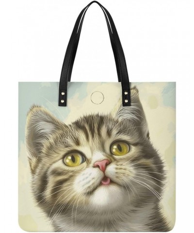 Cute Cat Handbag Large Capacity Top-Handle Bag Ladies Shoulder Totes $15.50 Totes