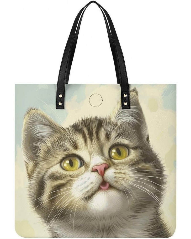 Cute Cat Handbag Large Capacity Top-Handle Bag Ladies Shoulder Totes $15.50 Totes