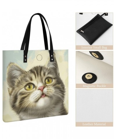 Cute Cat Handbag Large Capacity Top-Handle Bag Ladies Shoulder Totes $15.50 Totes