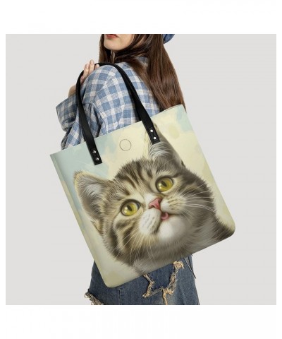 Cute Cat Handbag Large Capacity Top-Handle Bag Ladies Shoulder Totes $15.50 Totes