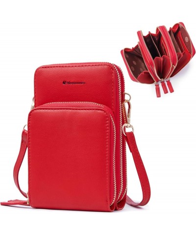 Cell Phone Purse for Women, Small Crossbody Bag PU Leather with Card Slots Multiple Zipper Closure C-red $13.50 Crossbody Bags