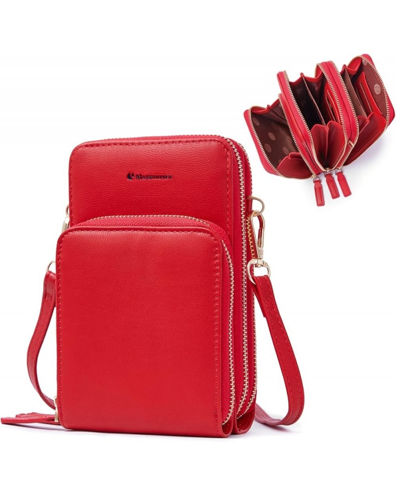 Cell Phone Purse for Women, Small Crossbody Bag PU Leather with Card Slots Multiple Zipper Closure C-red $13.50 Crossbody Bags