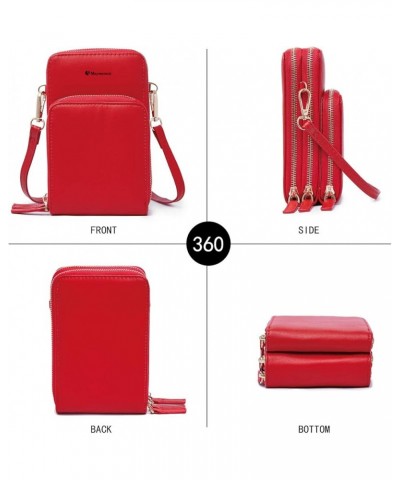 Cell Phone Purse for Women, Small Crossbody Bag PU Leather with Card Slots Multiple Zipper Closure C-red $13.50 Crossbody Bags