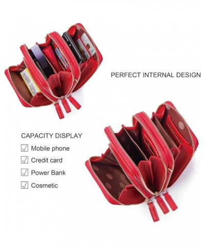 Cell Phone Purse for Women, Small Crossbody Bag PU Leather with Card Slots Multiple Zipper Closure C-red $13.50 Crossbody Bags