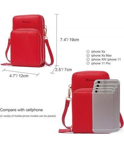 Cell Phone Purse for Women, Small Crossbody Bag PU Leather with Card Slots Multiple Zipper Closure C-red $13.50 Crossbody Bags