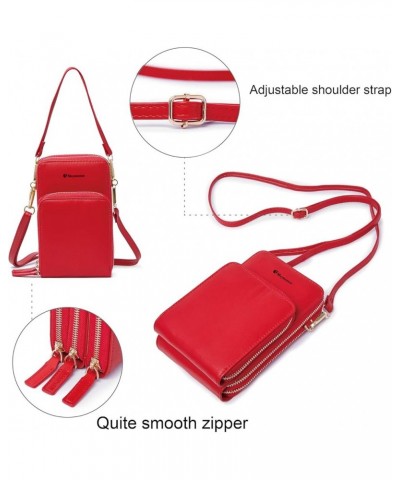 Cell Phone Purse for Women, Small Crossbody Bag PU Leather with Card Slots Multiple Zipper Closure C-red $13.50 Crossbody Bags