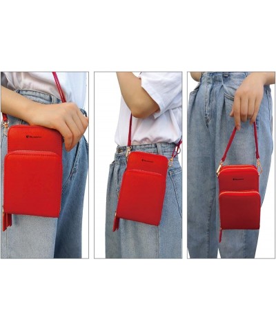 Cell Phone Purse for Women, Small Crossbody Bag PU Leather with Card Slots Multiple Zipper Closure C-red $13.50 Crossbody Bags