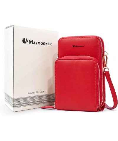 Cell Phone Purse for Women, Small Crossbody Bag PU Leather with Card Slots Multiple Zipper Closure C-red $13.50 Crossbody Bags