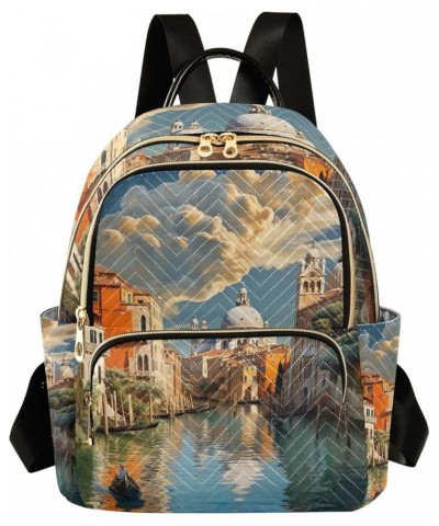 Canal with Buildings Ladies Fashion Backpack, Casual Daypack Backpacks, Purse Backpack for Women, S Buildings and Houses in W...