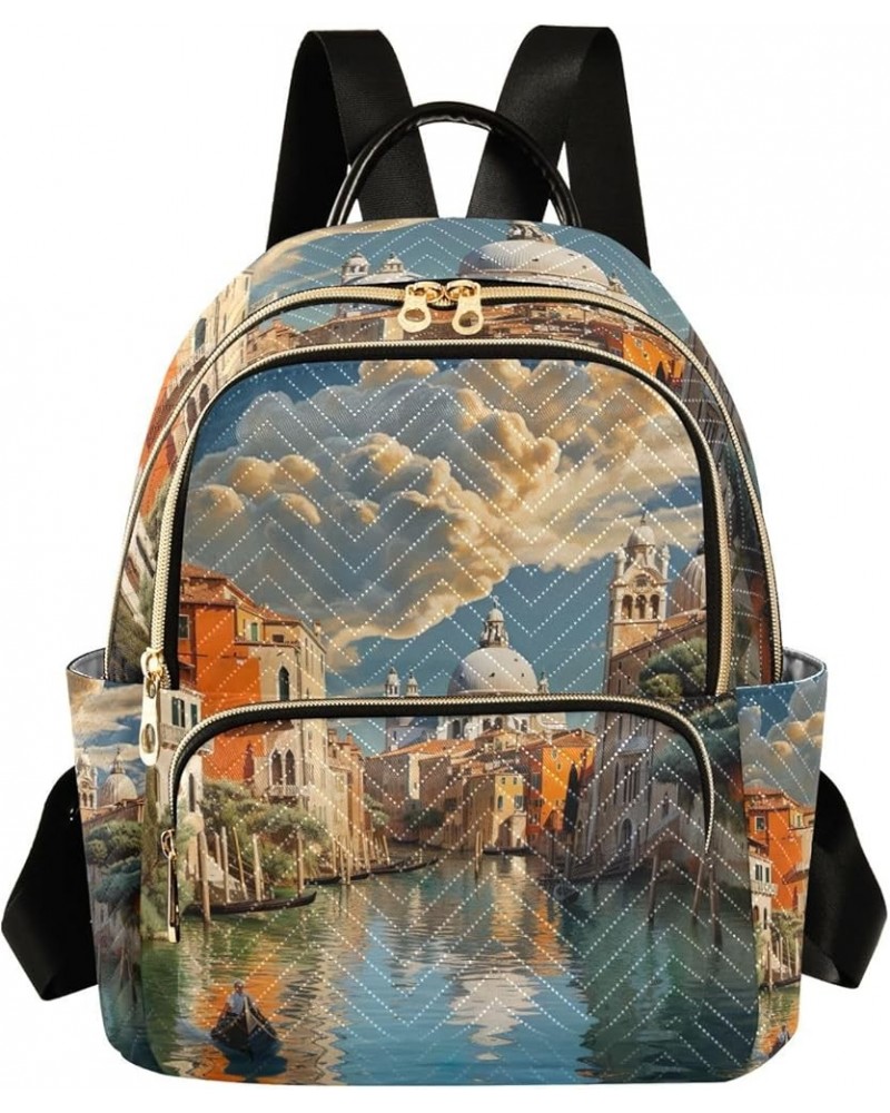 Canal with Buildings Ladies Fashion Backpack, Casual Daypack Backpacks, Purse Backpack for Women, S Buildings and Houses in W...