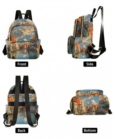 Canal with Buildings Ladies Fashion Backpack, Casual Daypack Backpacks, Purse Backpack for Women, S Buildings and Houses in W...