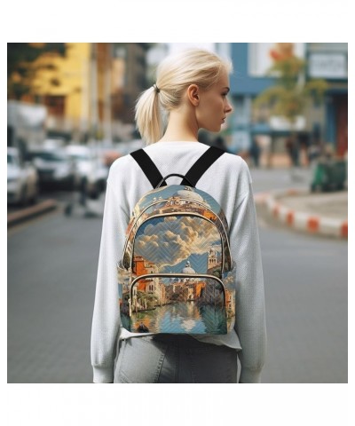 Canal with Buildings Ladies Fashion Backpack, Casual Daypack Backpacks, Purse Backpack for Women, S Buildings and Houses in W...