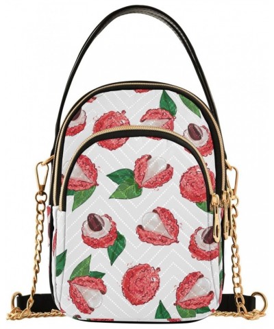 Lychee Pattern Crossbody Bags for Women Quilted Shoulder Bag Handbag with Chain Strap Fruit Trendy Cross Body Cell Phone Cros...