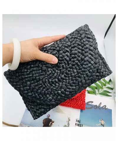 Women's Straw Clutch Summer Clutch Purses Beach Envelope Wallet Woven Handbags Black $10.61 Clutches