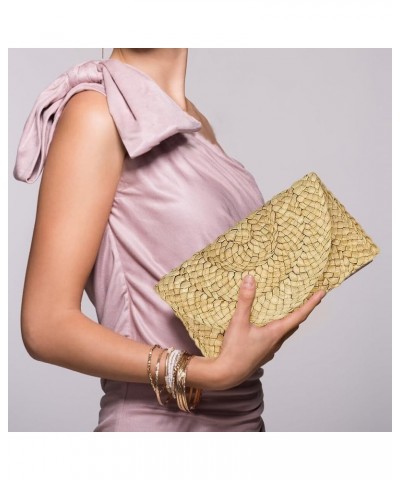 Women's Straw Clutch Summer Clutch Purses Beach Envelope Wallet Woven Handbags Black $10.61 Clutches