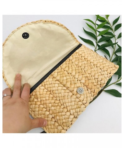 Women's Straw Clutch Summer Clutch Purses Beach Envelope Wallet Woven Handbags Black $10.61 Clutches