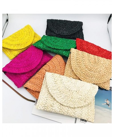 Women's Straw Clutch Summer Clutch Purses Beach Envelope Wallet Woven Handbags Black $10.61 Clutches