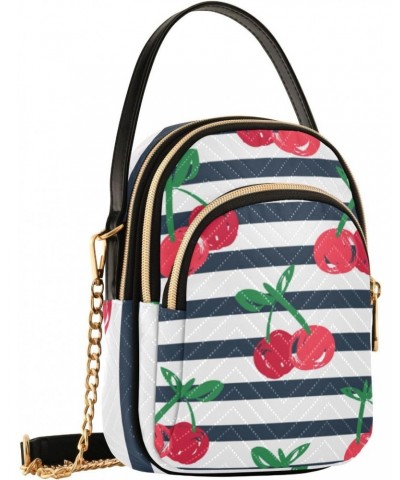 Cell Phone Purse Cherry Navy Stripes Crossbody Handbag Durable Shoulder Bag Sturdy Travel Pouch Compact Chic Bag for Women Da...