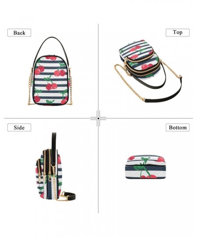 Cell Phone Purse Cherry Navy Stripes Crossbody Handbag Durable Shoulder Bag Sturdy Travel Pouch Compact Chic Bag for Women Da...