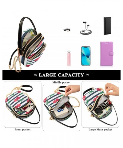 Cell Phone Purse Cherry Navy Stripes Crossbody Handbag Durable Shoulder Bag Sturdy Travel Pouch Compact Chic Bag for Women Da...