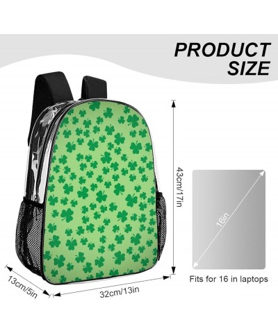 Clear Backpack Compatible with Green Shamrock Four Leaf Clover Grass White Heavy Duty Large Transparent Backpack Stadium Appr...