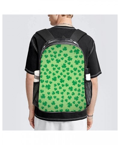 Clear Backpack Compatible with Green Shamrock Four Leaf Clover Grass White Heavy Duty Large Transparent Backpack Stadium Appr...