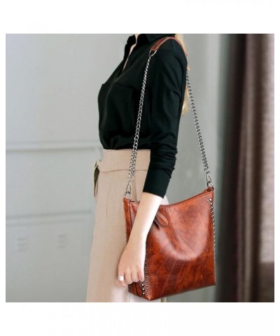 Women Fashion Tote Bag PU Leather Rivet Studded Ladies Purse Chain Shoulder Bag Satchel Work Shopping Brown $12.32 Totes